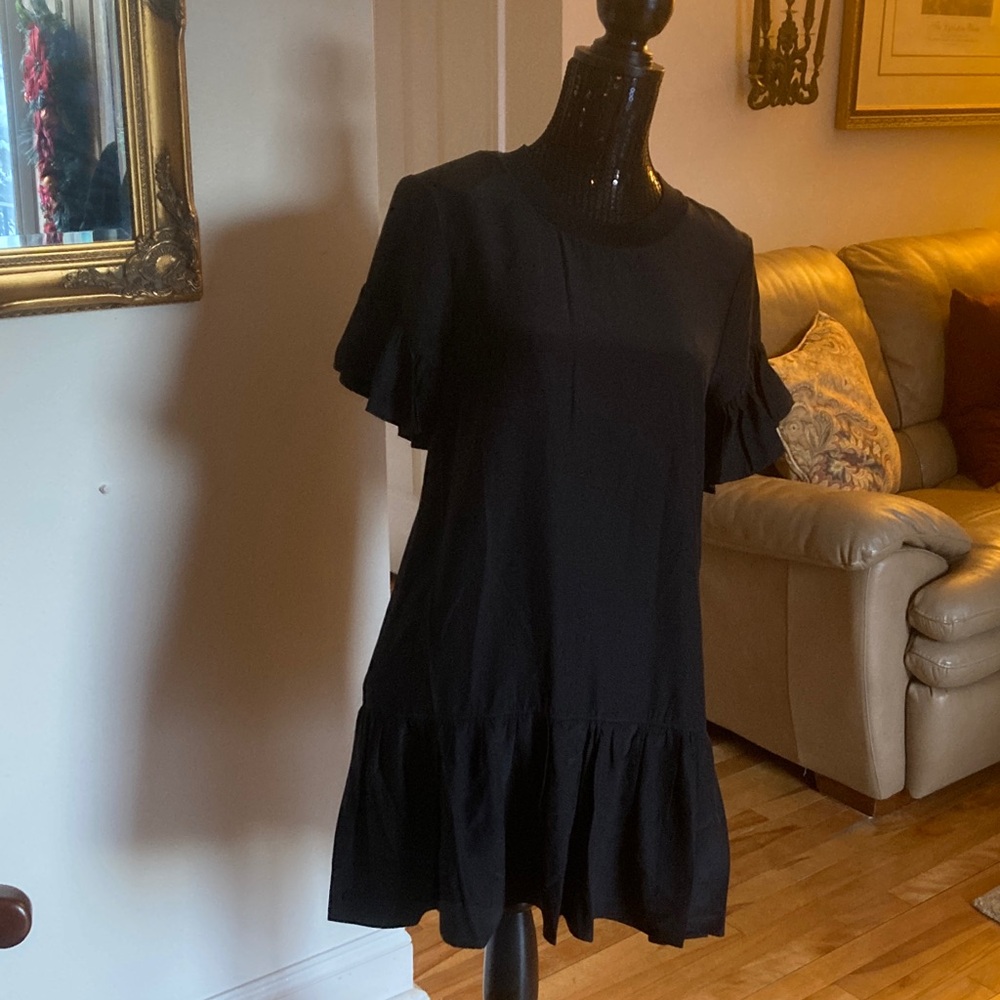 Black Silk cinq a sept Ruffle Sleeve Dress
